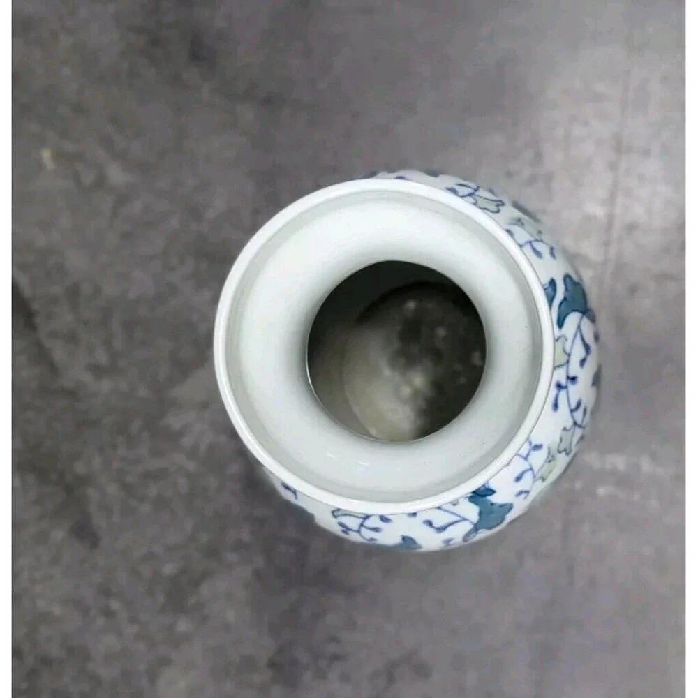 Vintage Chinese Green‎ Pink & Blue Hand Painted Floral Vase 11